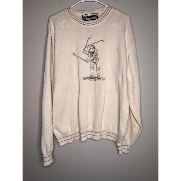 Shenandoah Other - 1990s Shenandoah Cream Embroidered Textured Golf Country Club Grandpa Sweater XL